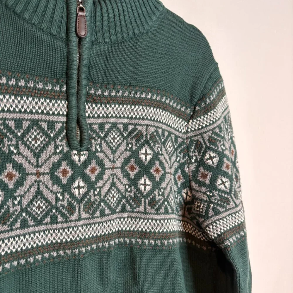 Vtg 90's LL Bean dark green half zip sweater